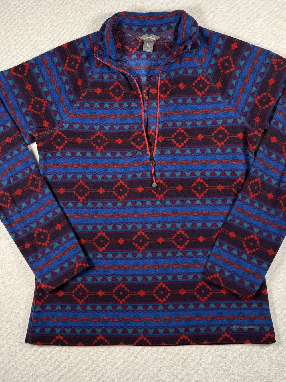 Eddie Bauer Women’s Patterned Half-Zip Fleece in Blue & Red